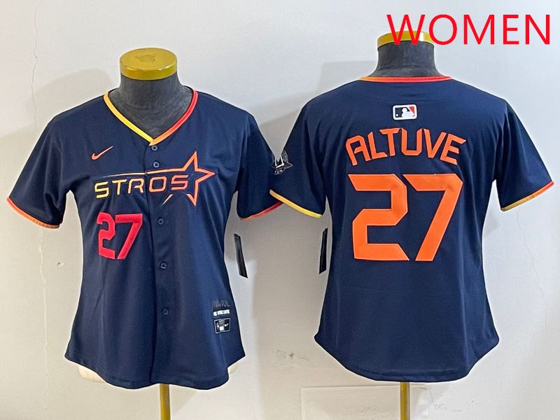 Women Houston Astros #27 Altuve Drak Blue Three generations Joint Name 2025 Nike MLB Jersey style 4103->women mlb jersey->Women Jersey